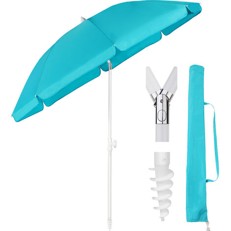 180 cm Sonnenschirm Stabil Strandschirm mit Bodenhülse & Schutzhülle für Balkon Garten & Terrasse Neigungswinkel und Höhe verstellbar, Rund Sonnenschutz UPF 50+, Blau