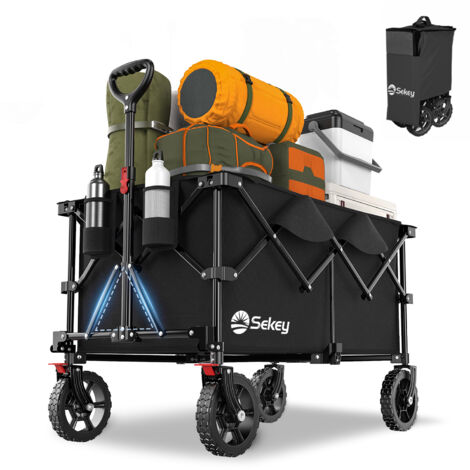 Sekey 200L 200KG Bollerwagen Faltbarer Bollerwagen Handwagen mit 17x4 cm Reifen, Schwarz