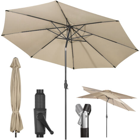 350cm Sonnenschirm mit Kurbel und Auto Kippen, Marktschirm für Terrasse, Balkon & Garten, Windfest Stabil UPF 50+, Taupe