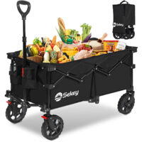 Sekey 150KG Bollerwagen Faltbar Handwagen mit Bremsen und normalen Reifen, 4-fach zusammenklappbares Design, Schwarz