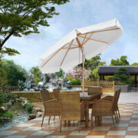 Sekey Sonnenschirm 300 cm Holz-Sonnenschirm Marktschirm Gartenschirm Terrassenschirm Rund UV50+, Creme