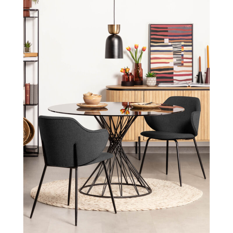 Kave Home Table ronde Niut en verre et pieds en acier Kave Home Table ronde Niut en verre et pieds en acier