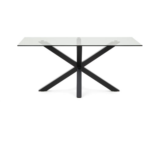 Kave Home - Table de salle à manger Argo rectangulaire 160 x 90 cm en verre et pieds en acier noir