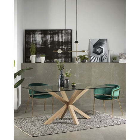 Kave Home - Table de salle à manger Argo rectangulaire 200 x 100 cm en verre et pieds en acier