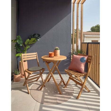 ensemble table pliante ronde et 2 chaises pour terrasse ou balcon Elisia