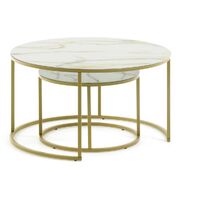 Kave Home - Ensemble 2 tables d'appoint gigognes Leonor verre blanc et acier doré Ø 80 / Ø 50 cm