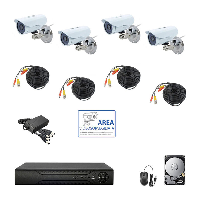 KIT VIDEOSORVEGLIANZA AHD IP CLOUD DVR 4 CANALI 4 TELECAMERE HD INFRAROSSI  2 MPX HD 1 TB