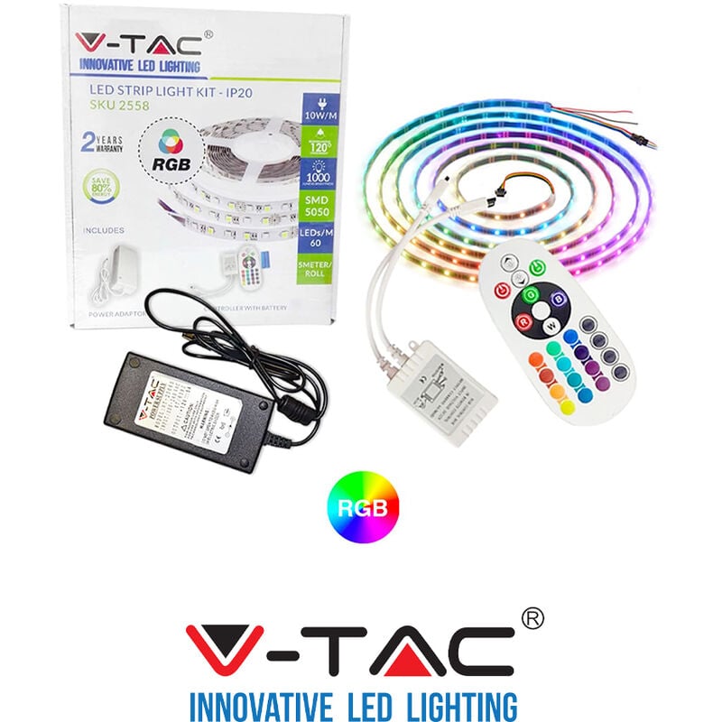 V-TAC V-TAC 5 METRI DI STRISCIA LED RGB 12V 9,6W IN PCB VT-5050