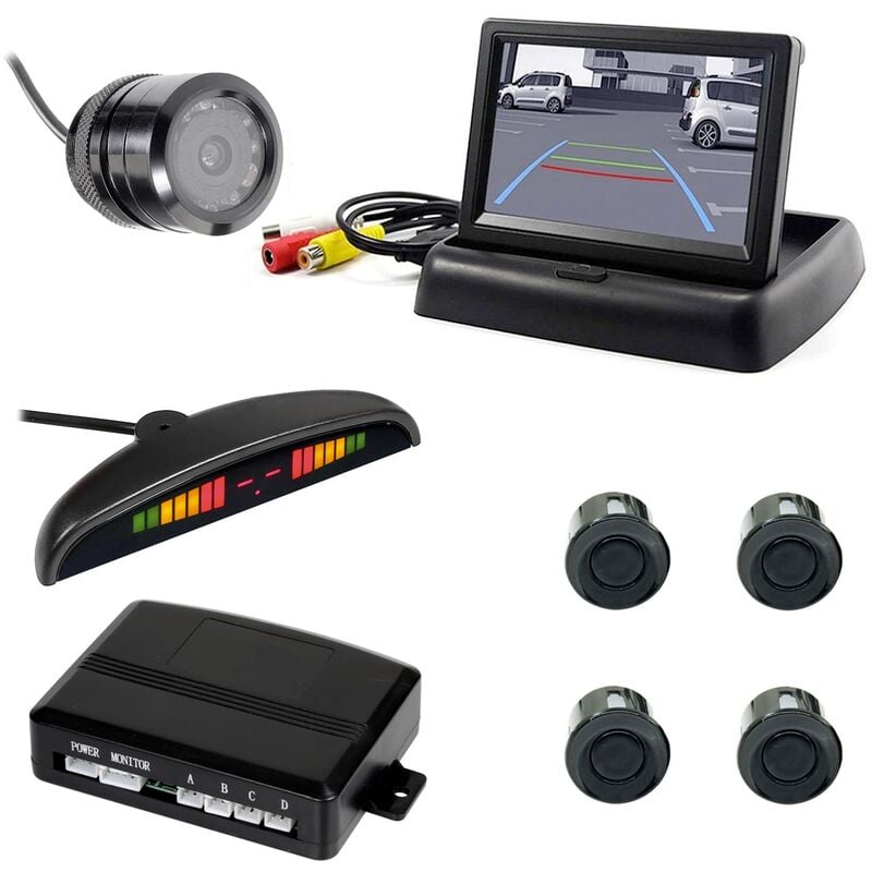 KIT PARCHEGGIO CON MONITOR 4,3 TELECAMERA RETROMARCIA 9 LED E SENSORI