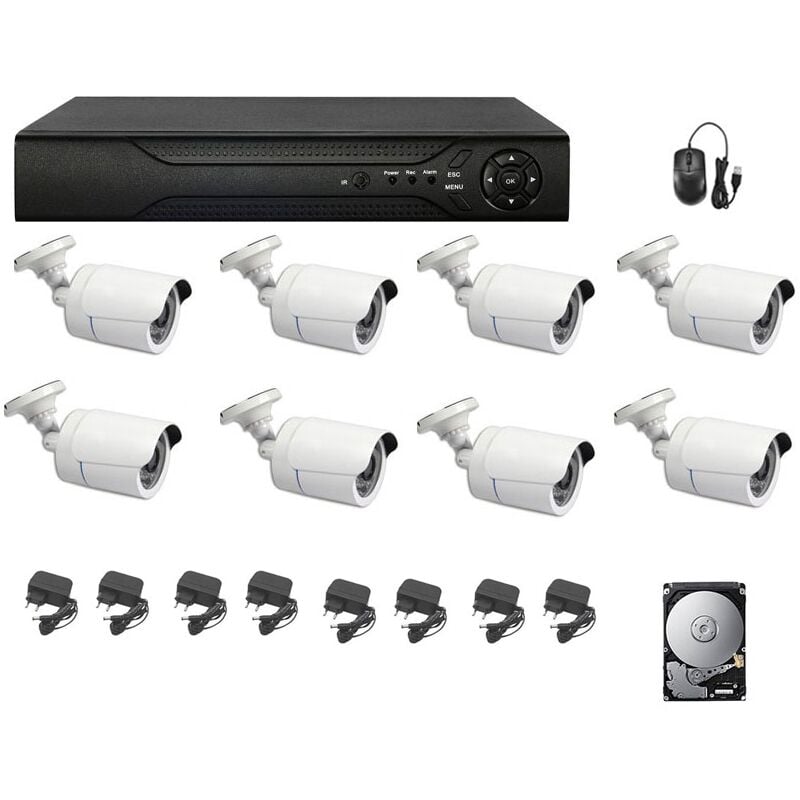 KIT TELECAMERA IP CLOUD DVR 8 CANALI 8 TELECAMERE 5MP AHD + HD 500 GB