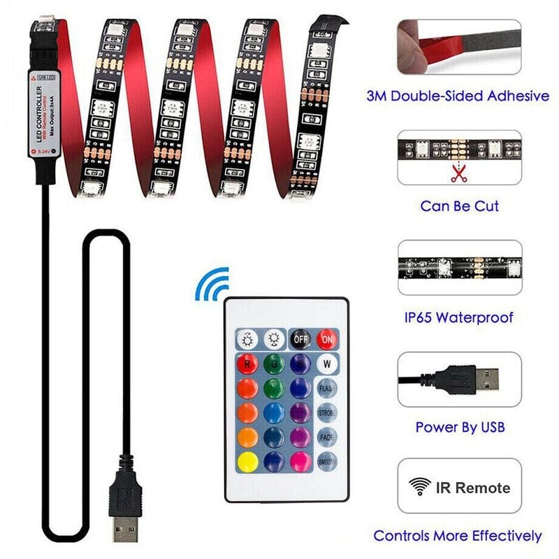 STRISCIA LED ADESIVA LUCE RGB RETROILLUMINAZIONE TV USB 3 MT FLESSIBILE  TE-B0310