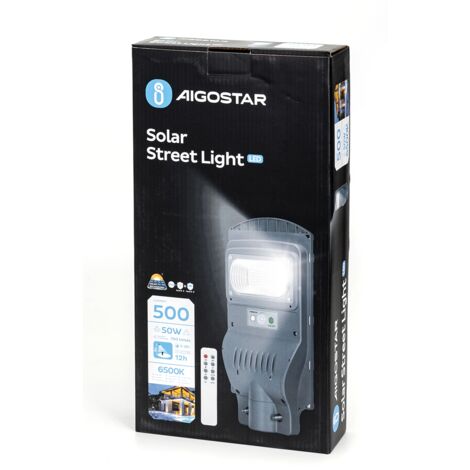 LAMPIONE STRADALE LED 50W CON PANNELLO SOLARE TELECOMANDO CREPUSCOLARE 6500K