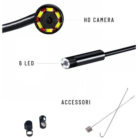 Telecamera endoscopica endoscopio USB 4Led cavo 10m Flessibile sonda camera
