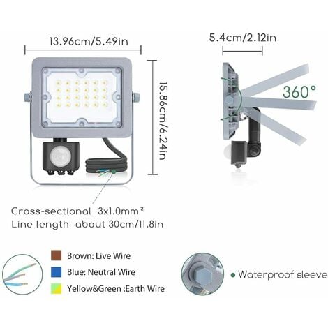 FARO LED FARETTO CON SENSORE CREPUSCOLARE 20W Fredda