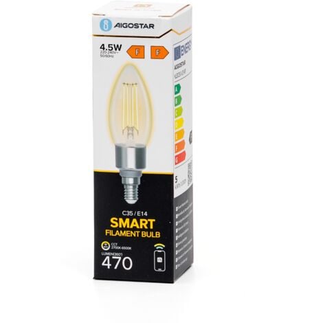 Lampadina LED smart E14, dimmerabile con lo smartphone, luce calda 2700K,  funziona con App per iOS e Android,  Alexa, Google Home, lampadina  Wi-Fi 5.5W 470Lm, attacco piccolo E14