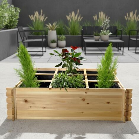 Mucola – Carré potager en bois 140x140x36 cm – Construction en épicéa résistant aux intempéries – Design à panneaux pour jardin, balcon, terrasse