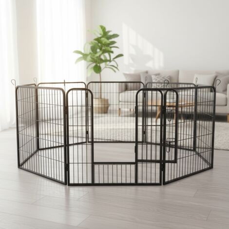 Mucola – Parc pour chiots 8 éléments 80x80cm – Enclos en métal argenté – Résistant et durable – Installation facile à l'intérieur et extérieur
