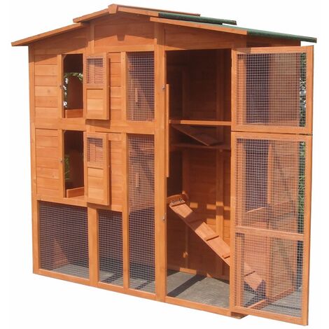 Cage de lapin,Poulailler, clapier du lapin en bois XXL, enceinte extérieure, roue libre