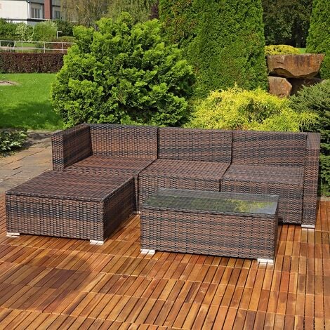 Group de 5 meuble, canapé salon de jardin avec canapé rotin table + coussin marron