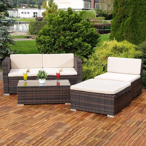 Group de 5 meuble, canapé salon de jardin avec canapé rotin table + coussin marron