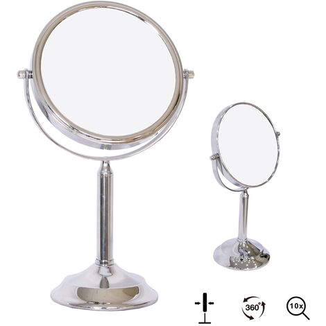 Mucola – Miroir cosmétique grossissant 10x – Surface miroir 18 cm – Acier inoxydable et verre – Couleur argent pour salle de bains moderne