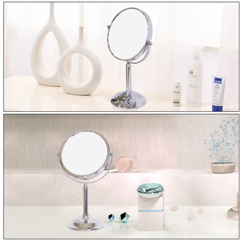 MIRRORVANA Miroir grossissant x10 rond pour salle de bain, miroir de table pour maquillage avec rotation à 360 degrés, miroir sur pied double face 10x et 1x, 18 cm