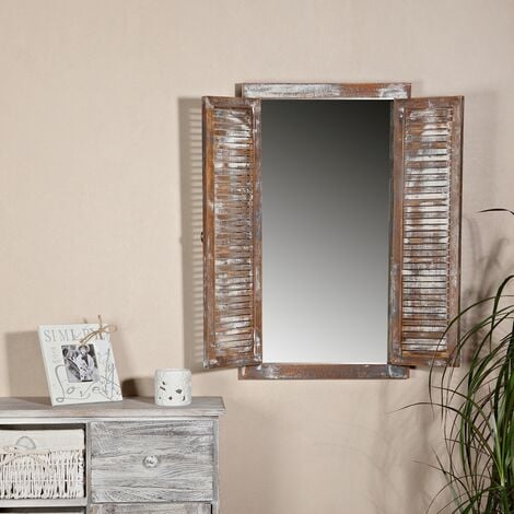 70cm miroir volets de fenêtre des meubles de maison de campagne marron miroir de fenêtre en bois Shabby verre