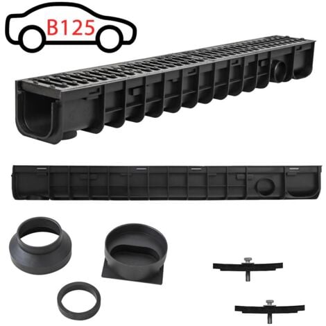 4M Kit de caniveau de drainage grille en fonte grillagée caniveau fendu B125