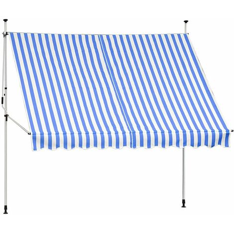Store à pince Store de balcon Protection solaire Terrasse Store de fenêtre Store de balcon Store de soleil Protection contre le vent Store de balcon à enrouleur - 300 x 120 cm - Bleu / Blanc