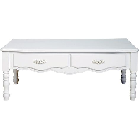 Table Basse avec 2 Tiroirs Table d’Appoint Bout de Canapé Table de Salon en Bois 110x53x45cm Blanc
