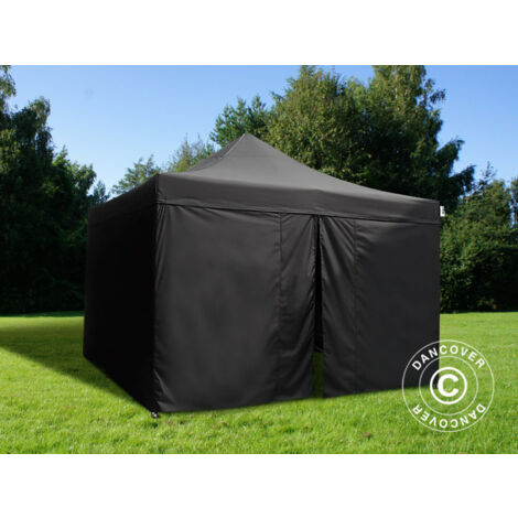 Tente pliante FleXtents PRO Steel 4x4m Noir, Ignifugé, avec 4 cotés (1/5)