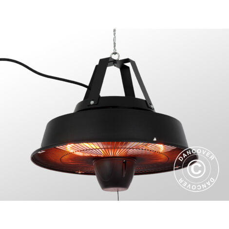 Chauffage électrique Infrarouge Suspendu Alpina 1500W | Pour Terrasse, Extérieur Couvert | Avec Télécommande, IP44, Ø42,5 Cm