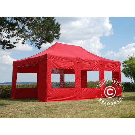 Tente Pliante 3x3 m - 4 côtés Acier Barnum Chapiteau Pliant Tonnelle Stand  Paddock Réception Abri rouge