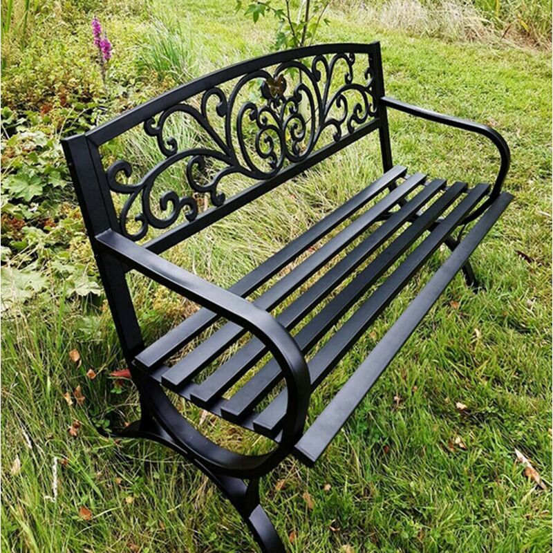 Metal Garden Bench 2 Seater Outdoor Patio Furniture Black Park Chair Loveseat
