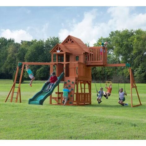 Kids Garden Playhouse Outdoor Children Slide Large Swing Set Wooden Tree House
