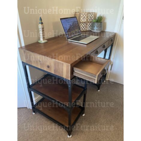 Wood and metal on sale desk with storage