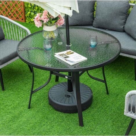 Round Garden Table Large Glass Dining Furniture Outdoor Metal Patio Bistro Deck