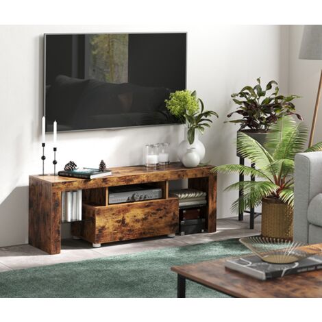 Rustic TV Stand Vintage Industrial Style Media Cabinet Glass Storage Shelf Unit