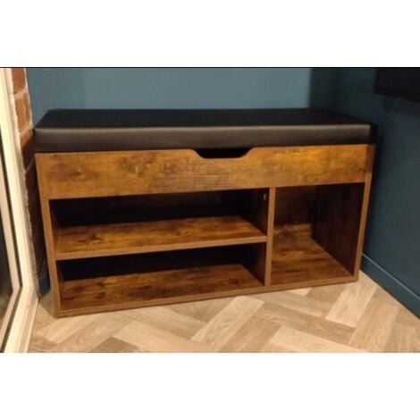 Rustic Shoe Bench Small Storage Cabinet Vintage Industrial Style Cushion Seat