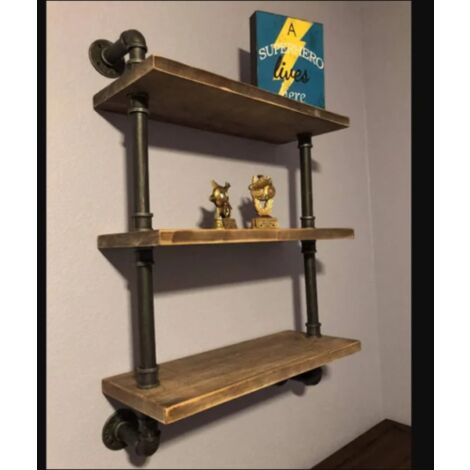 Industrial Wall Shelf Rustic Solid Wood Display Cabinet Vintage Shelving Unit