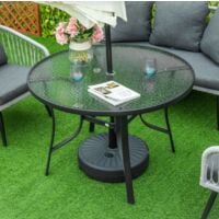 Round Garden Table Large Glass Dining Furniture Outdoor Metal Patio Bistro Deck