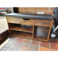 Rustic Shoe Bench Small Storage Cabinet Vintage Industrial Style Cushion Seat