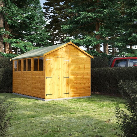 12x8 Power Apex Double Doors Garden Shed