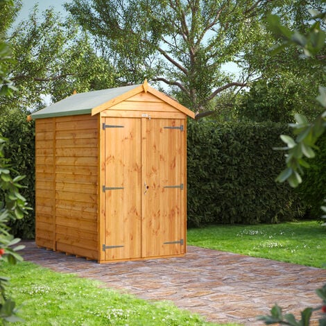 6x4 Power Overlap Windowless Apex Double Door Garden Shed