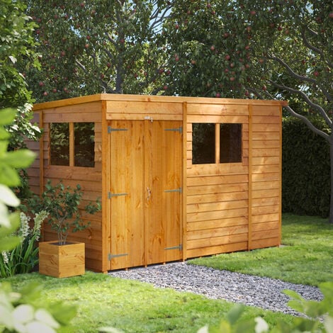 10x6 Power Overlap Pent Double Door Garden Shed