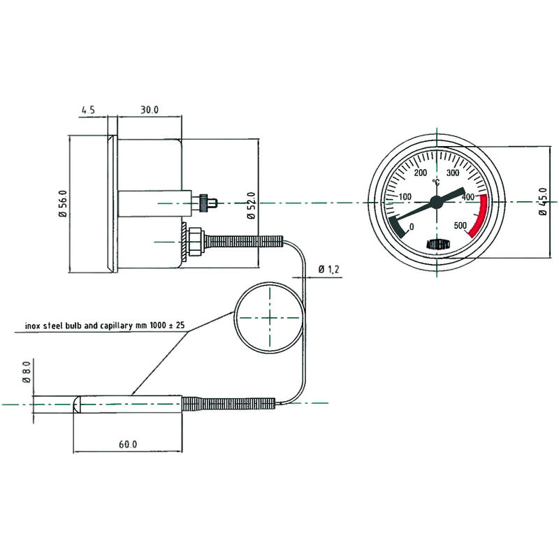 Thermomètre à capillaire - 0 / 500°C