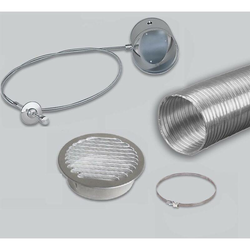 Kit Aspiration Poêle à Granulés 45-150 Cm – Tuyau Flexible + Grille Inox Extérieure + Réduction