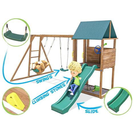 Climbing Frame Squirrelfort Monkey Bars With Playhouse And Slide Swing Set Wooden