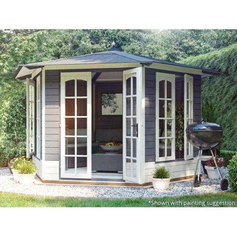 Dunster House Wooden Summerhouse 3.5 x 3 metres Hexagonal Garden Shelter Sun Room Vantage 350 (1/5)