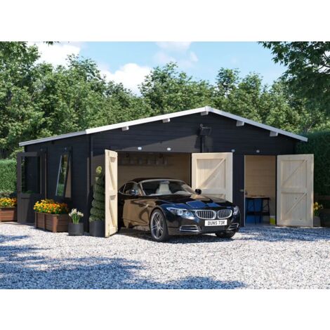 Wooden Double Garage Deore 6m x 5.5m - Garden Drive Car Storage Tool ...